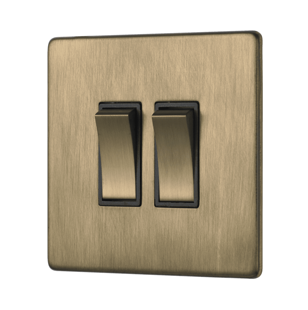 Burnished Brass Screwless Double Light Switch 2 Gang 2 Way Rocker