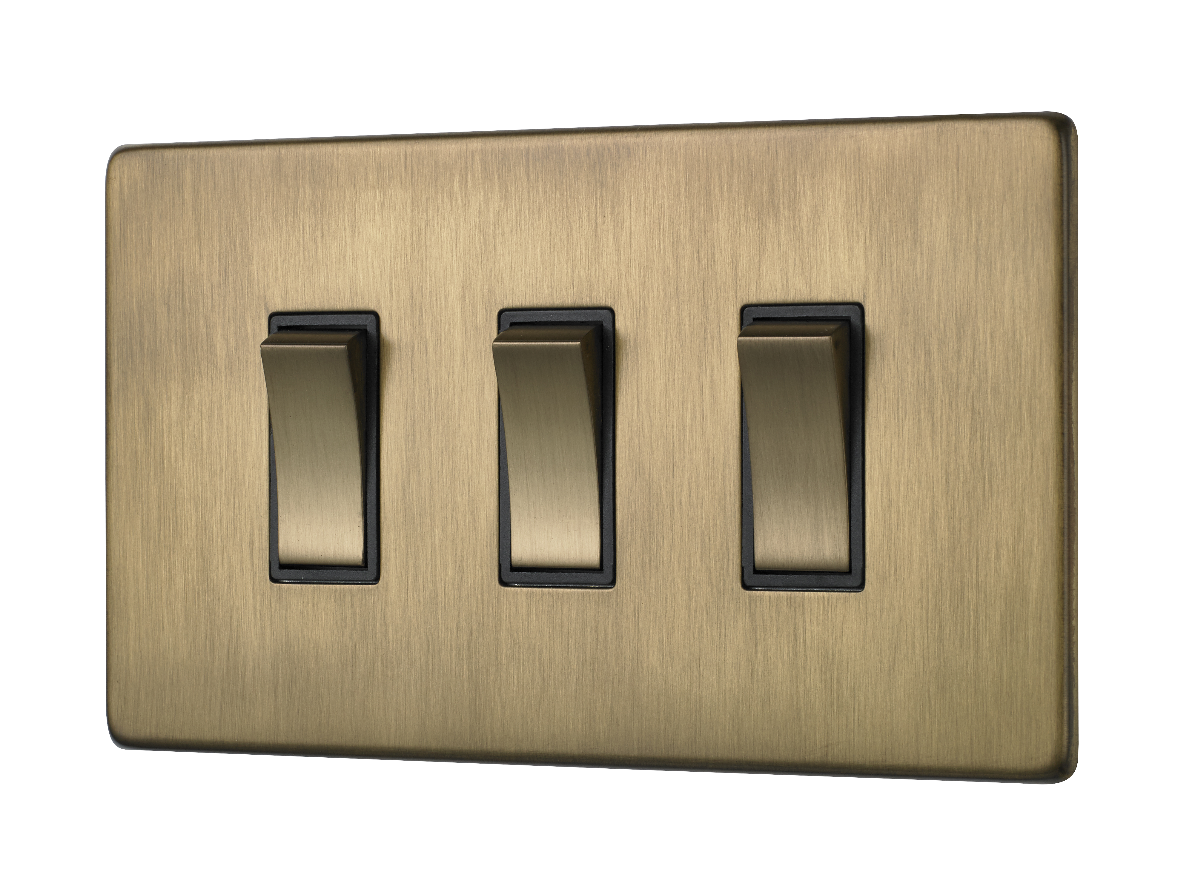 Penthouse triple 2-way rocker switch in burnished brass