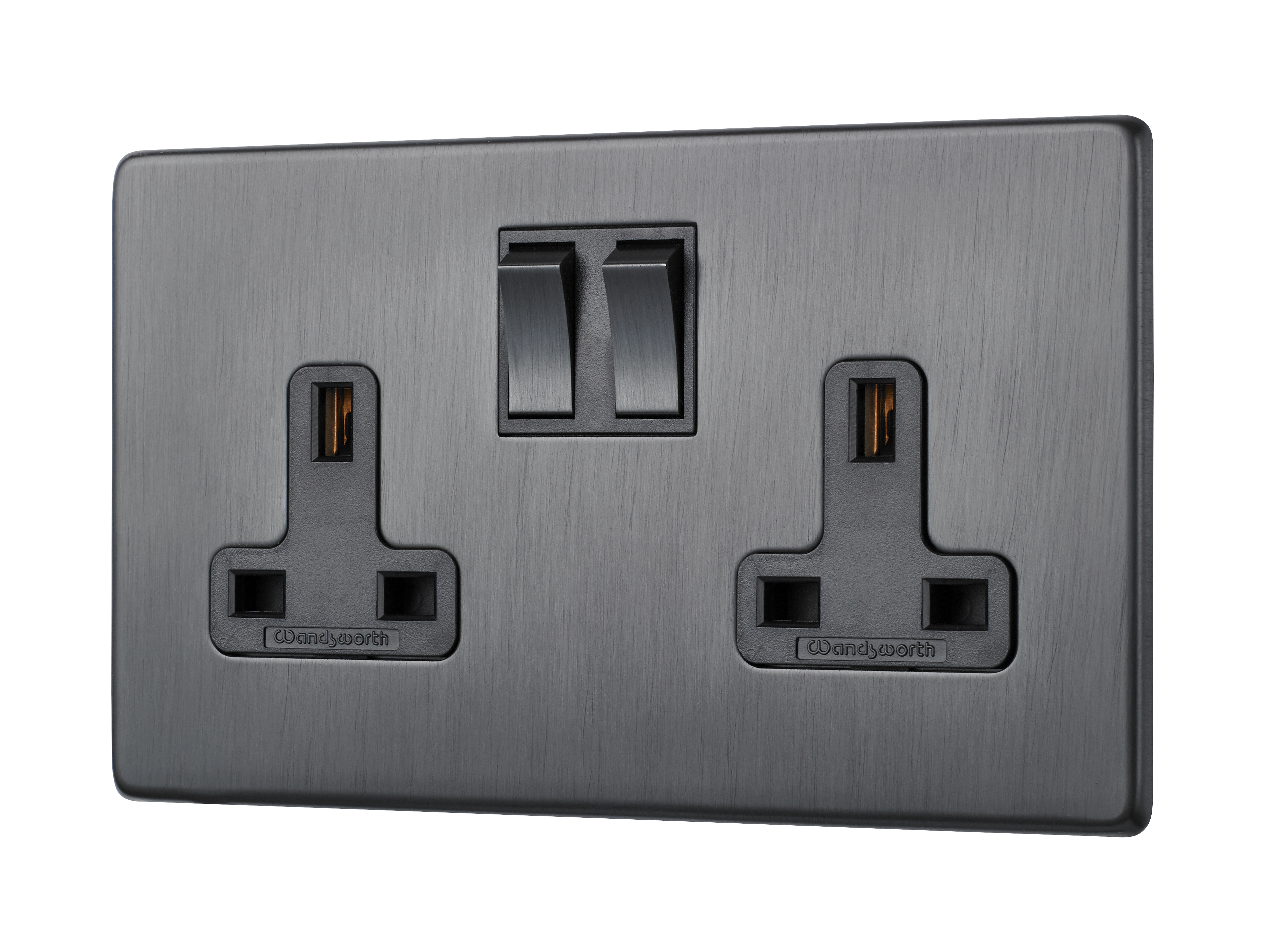 Dark Antique Bronze Screwless Double Socket – 2 Gang/Twin Switched 13 Amp