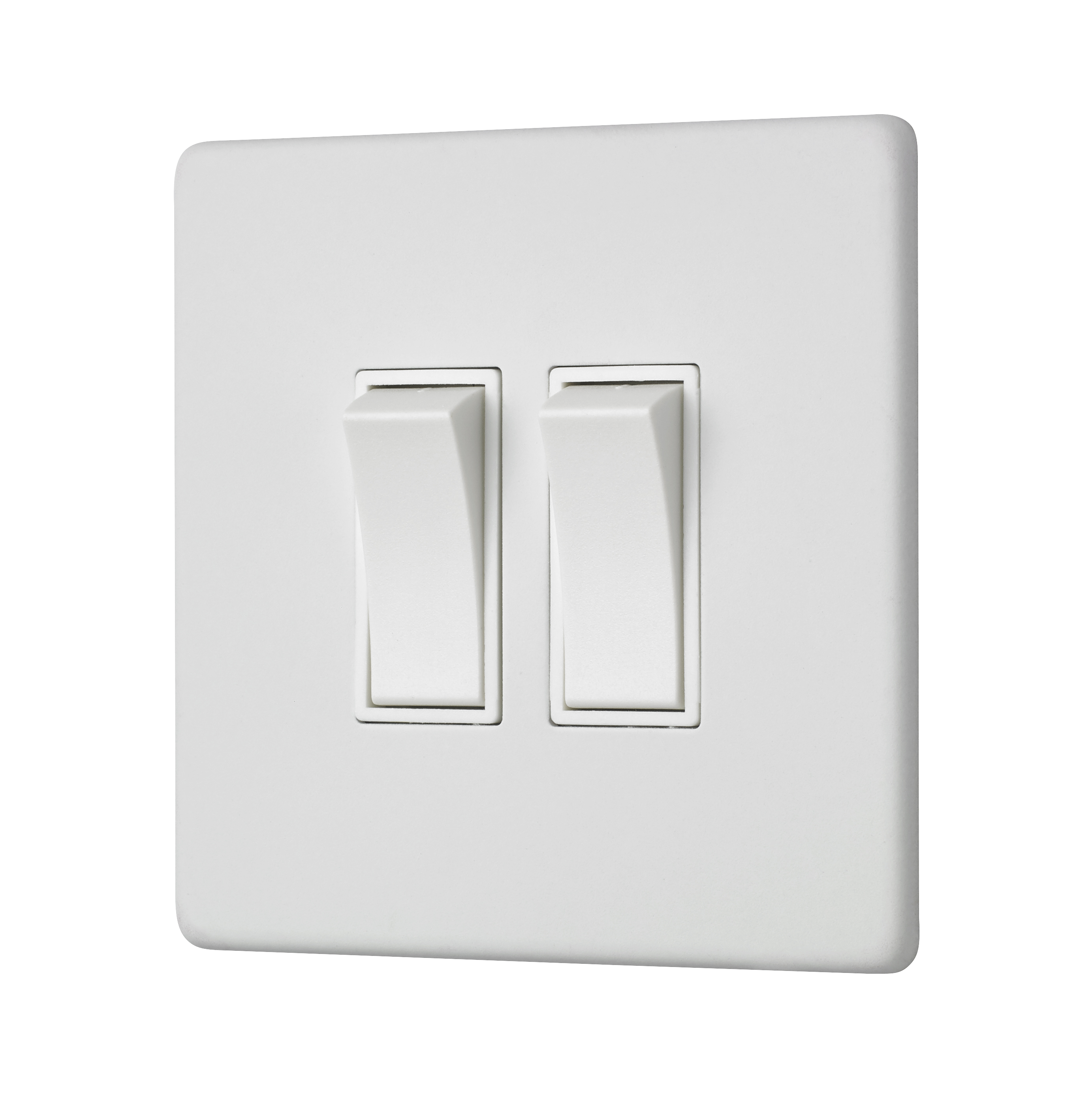 White Etched Prime Screwless Double Light Switch – 2 Gang 2 Way Rocker Switch