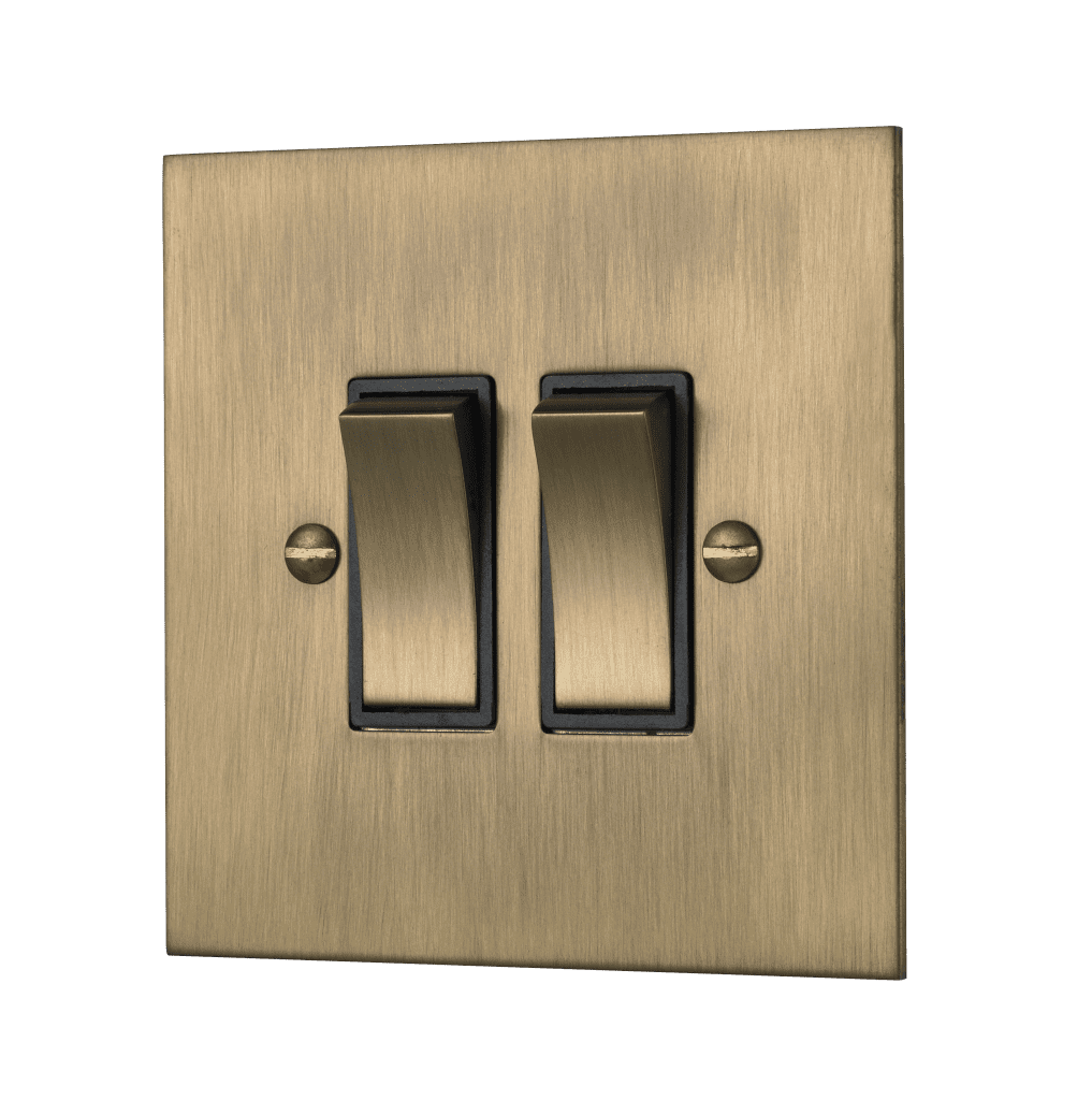 Burnished Brass Double Light Switch 2 Gang 2 Way Rocker Switch