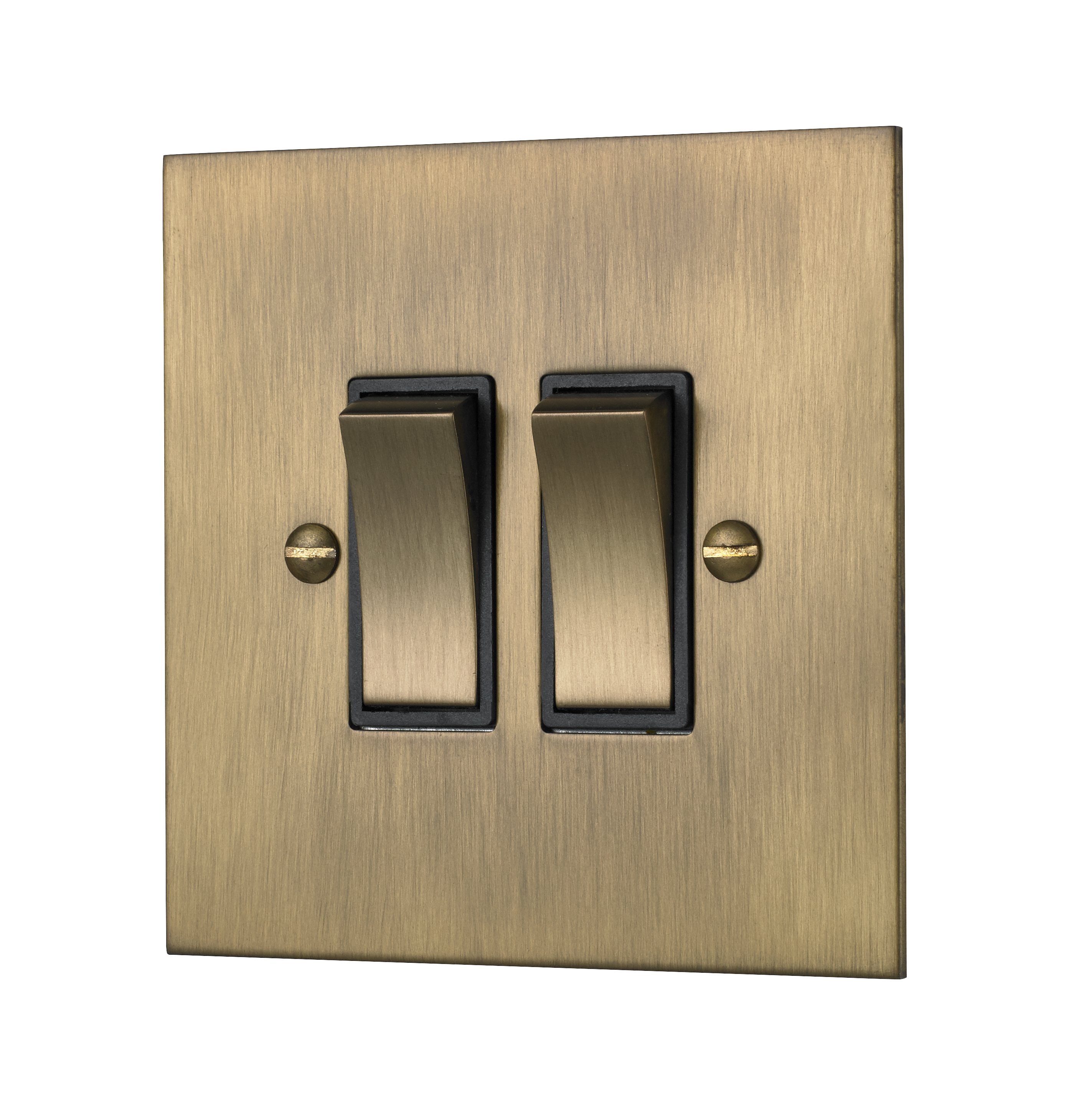 Classic square edge double 2-way rocker switch in burnished brass
