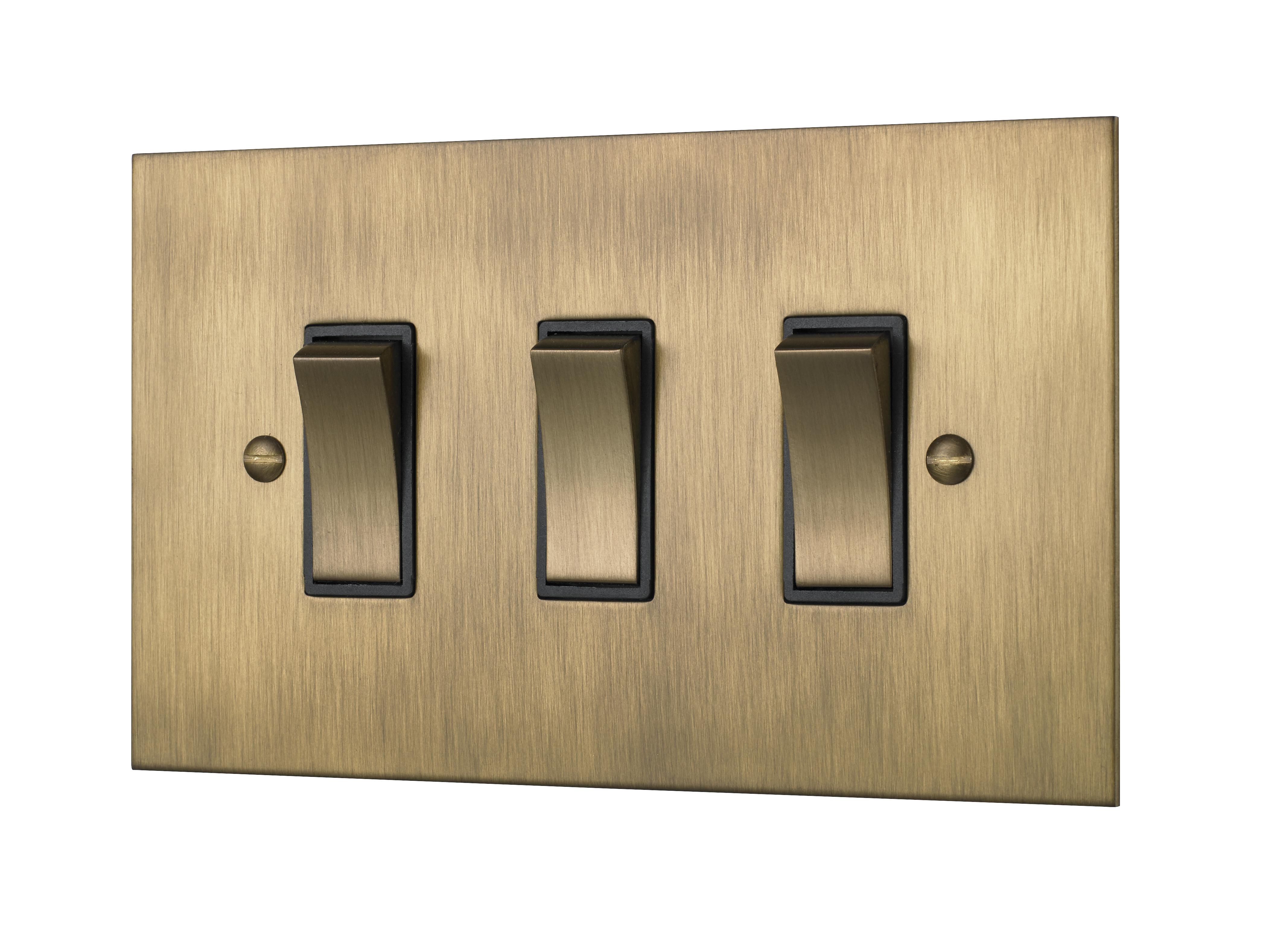 Classic square edge triple 2-way rocker switch in burnished brass