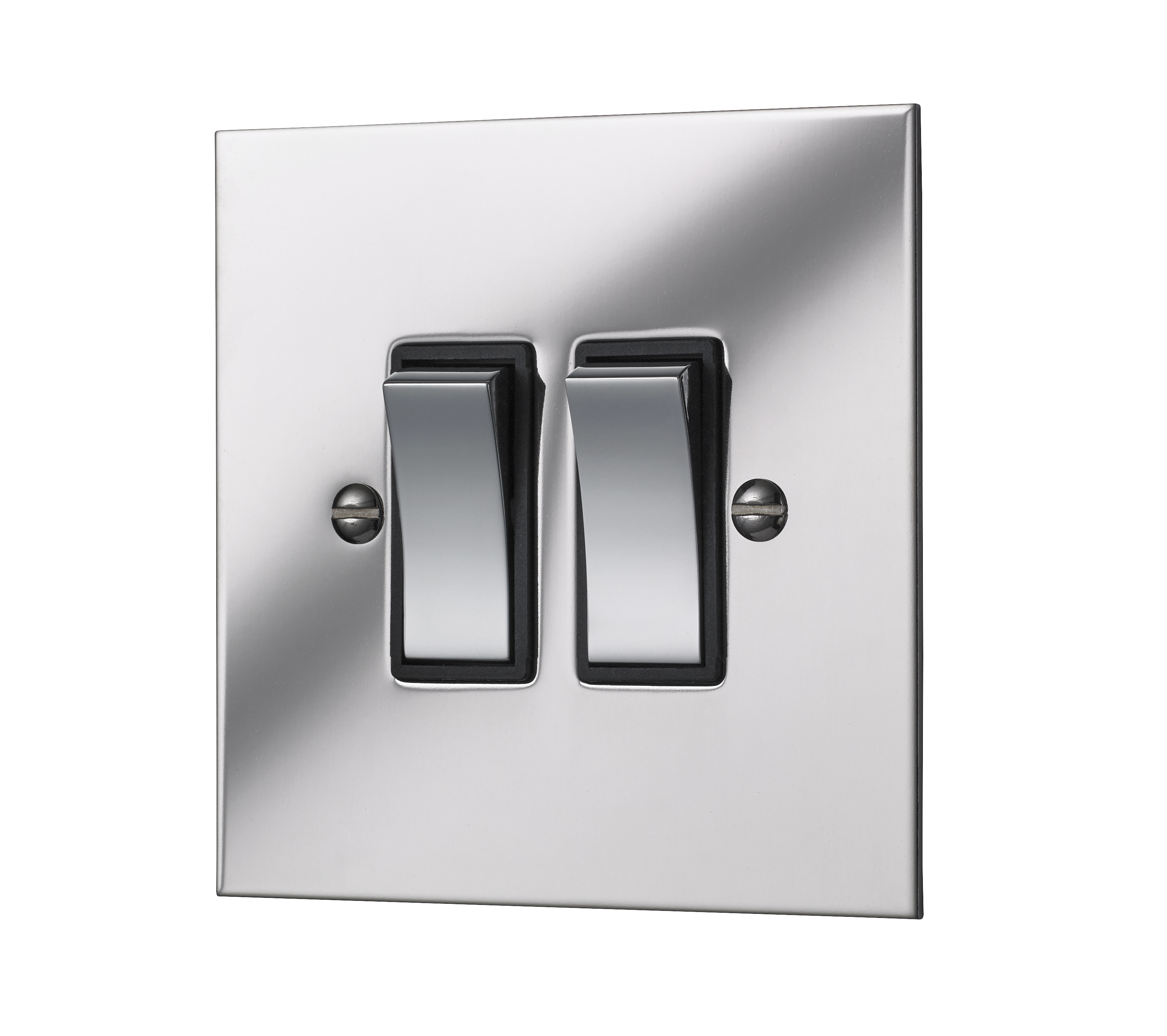 Polished Mirror Double Light Switch - 2 Gang 2 Way Rocker Switch