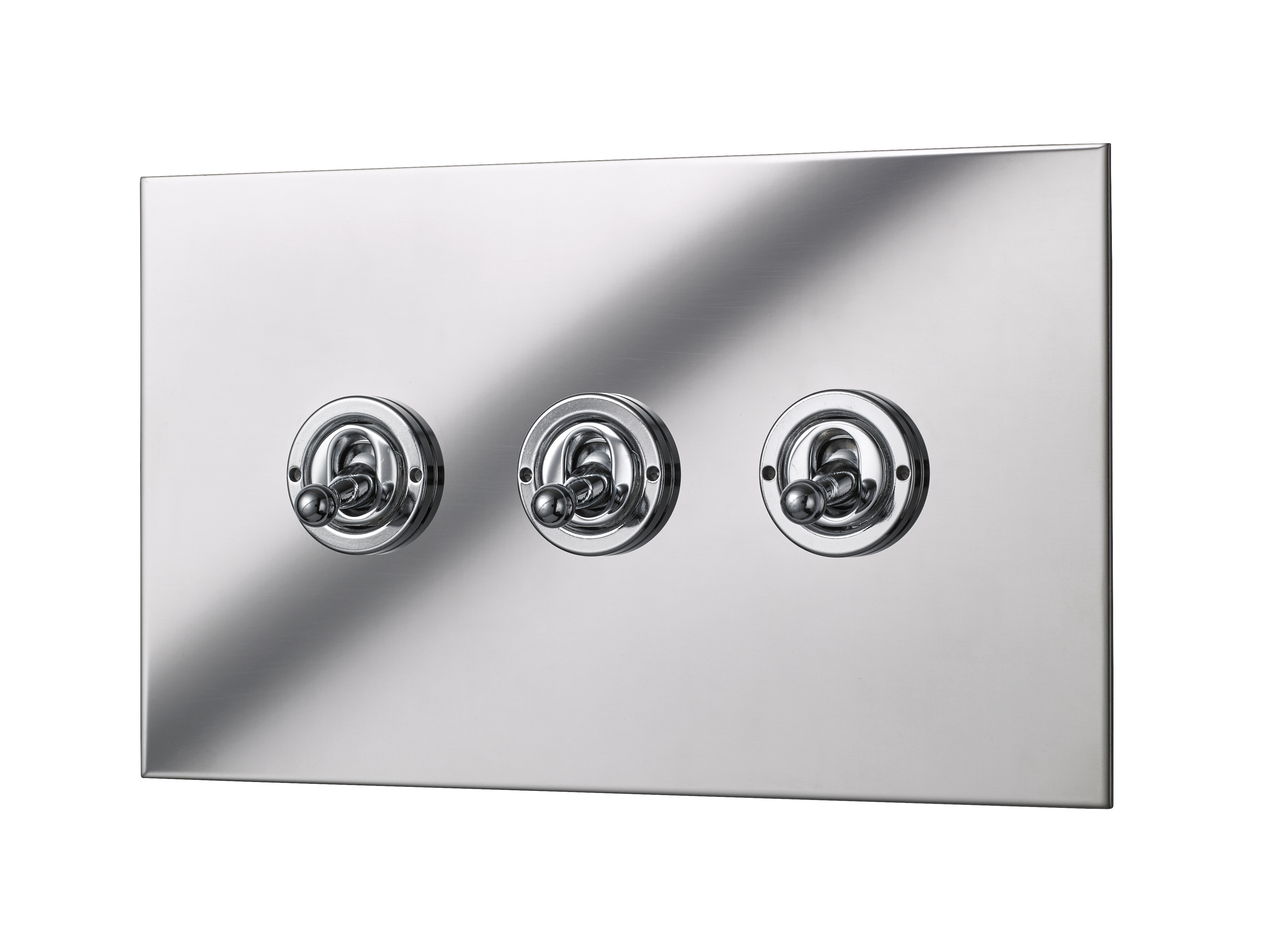 Polished Mirror Triple Toggle Light Switch - 3 Gang 2 Way