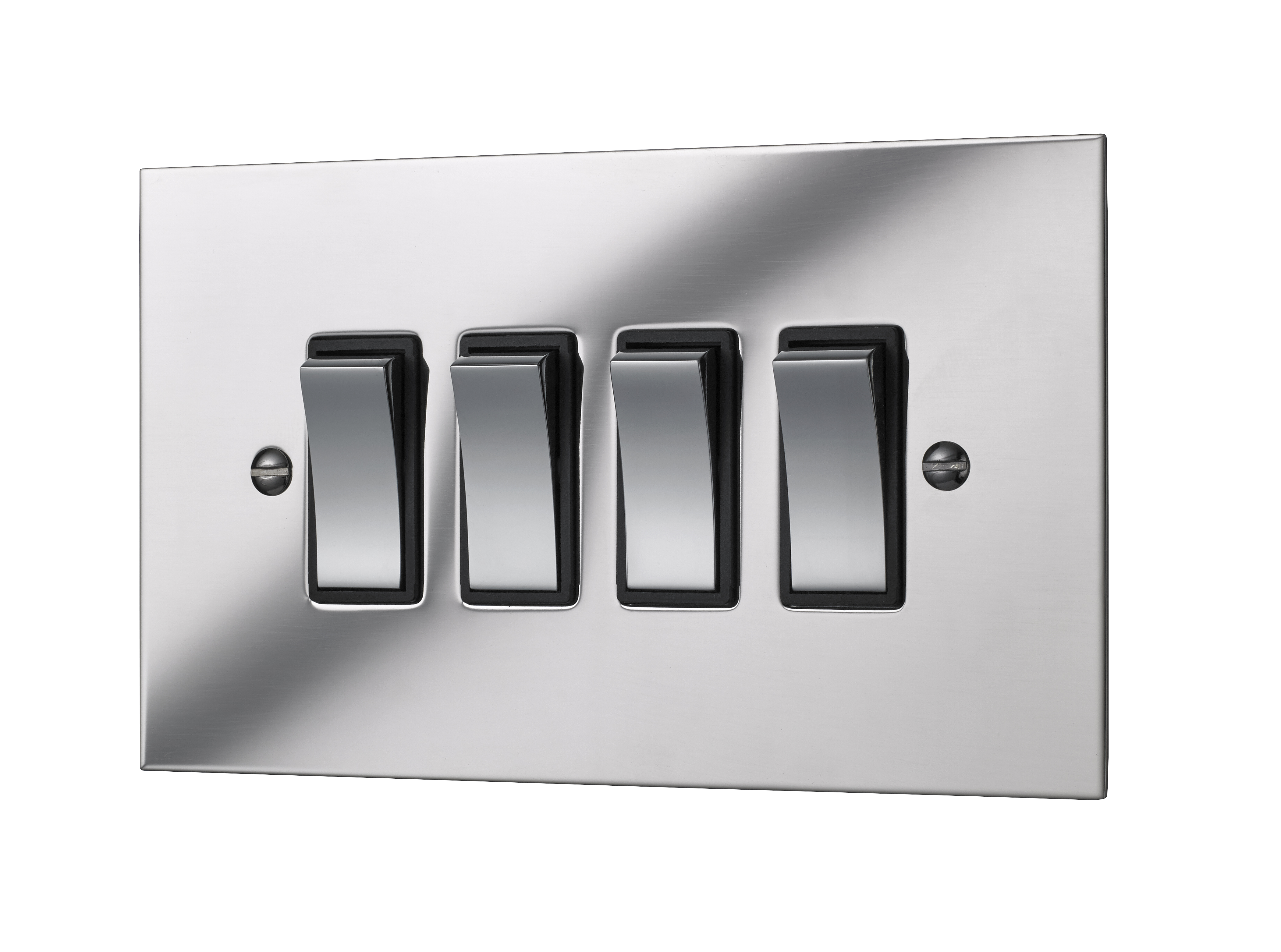 Polished Mirror Quad Light Switch - 4 Gang 2 Way Rocker Switch
