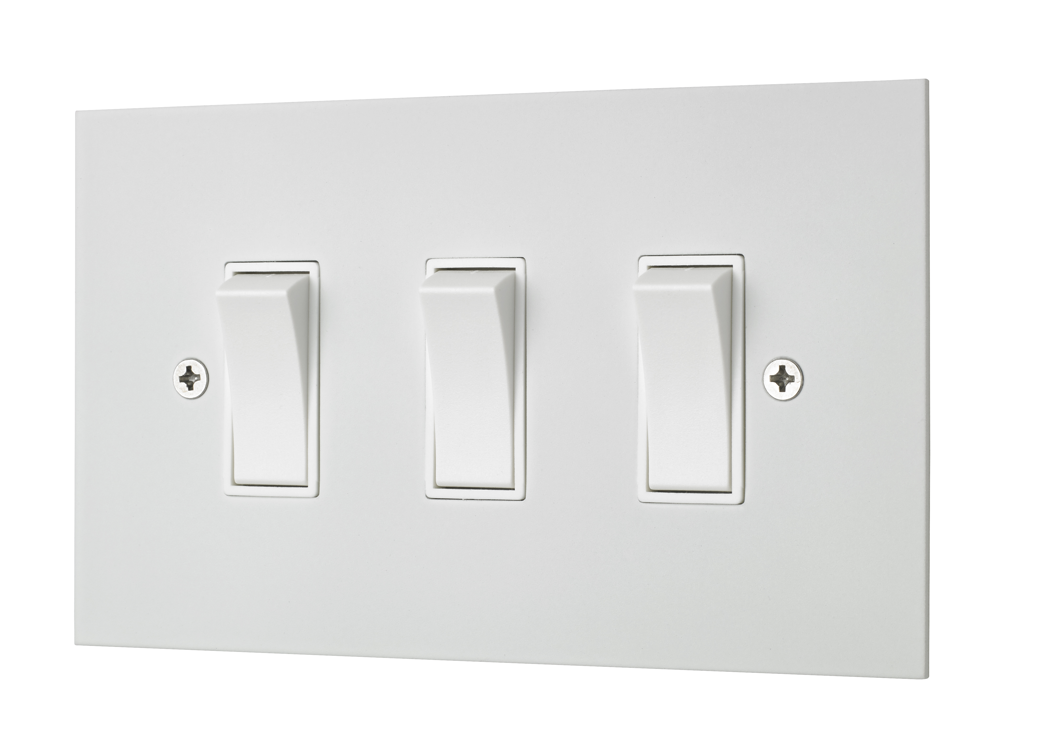 Classic square edge triple 2-way rocker switch in white etched prime