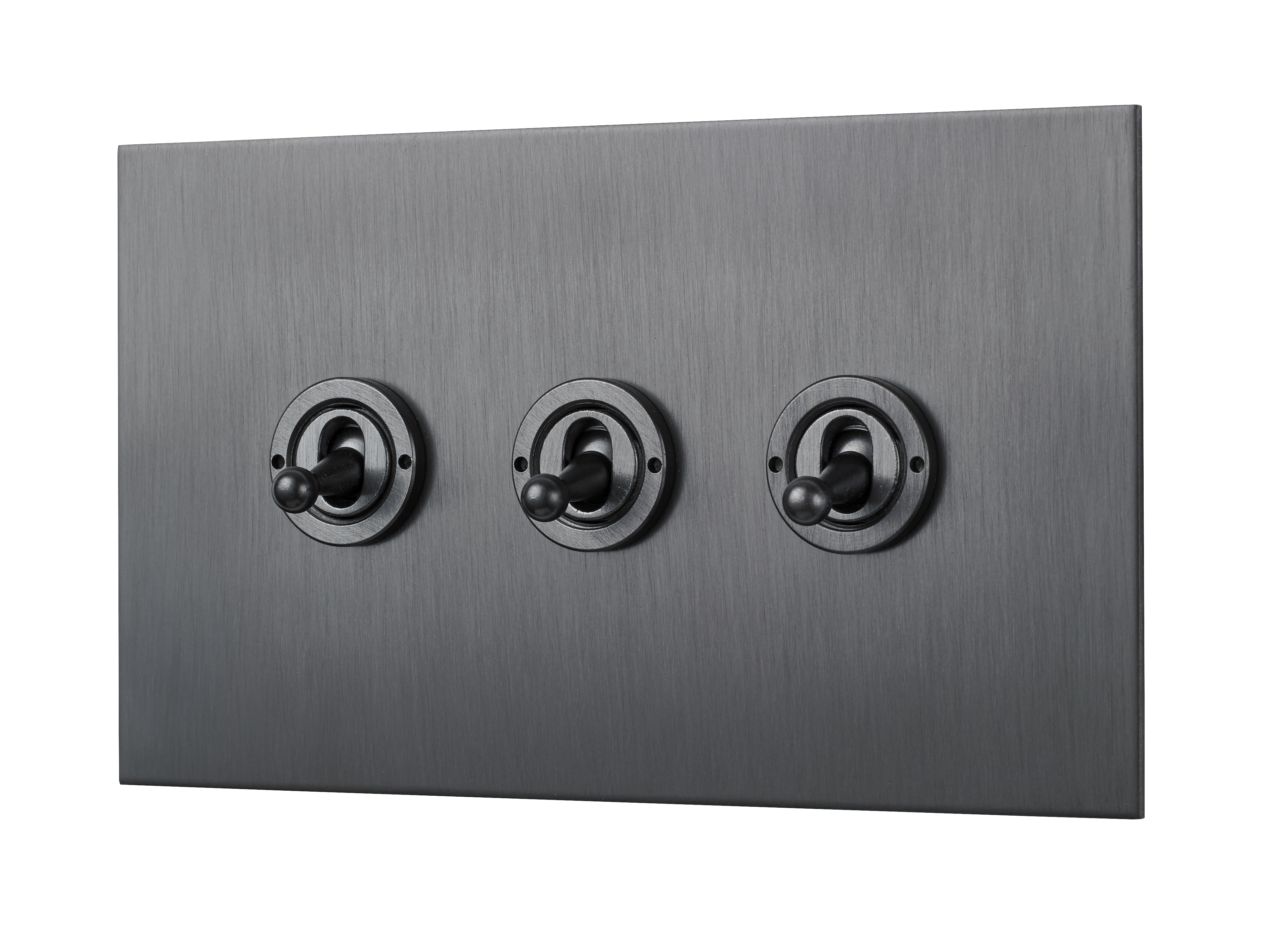 Square-edged triple toggle switch unit in black
