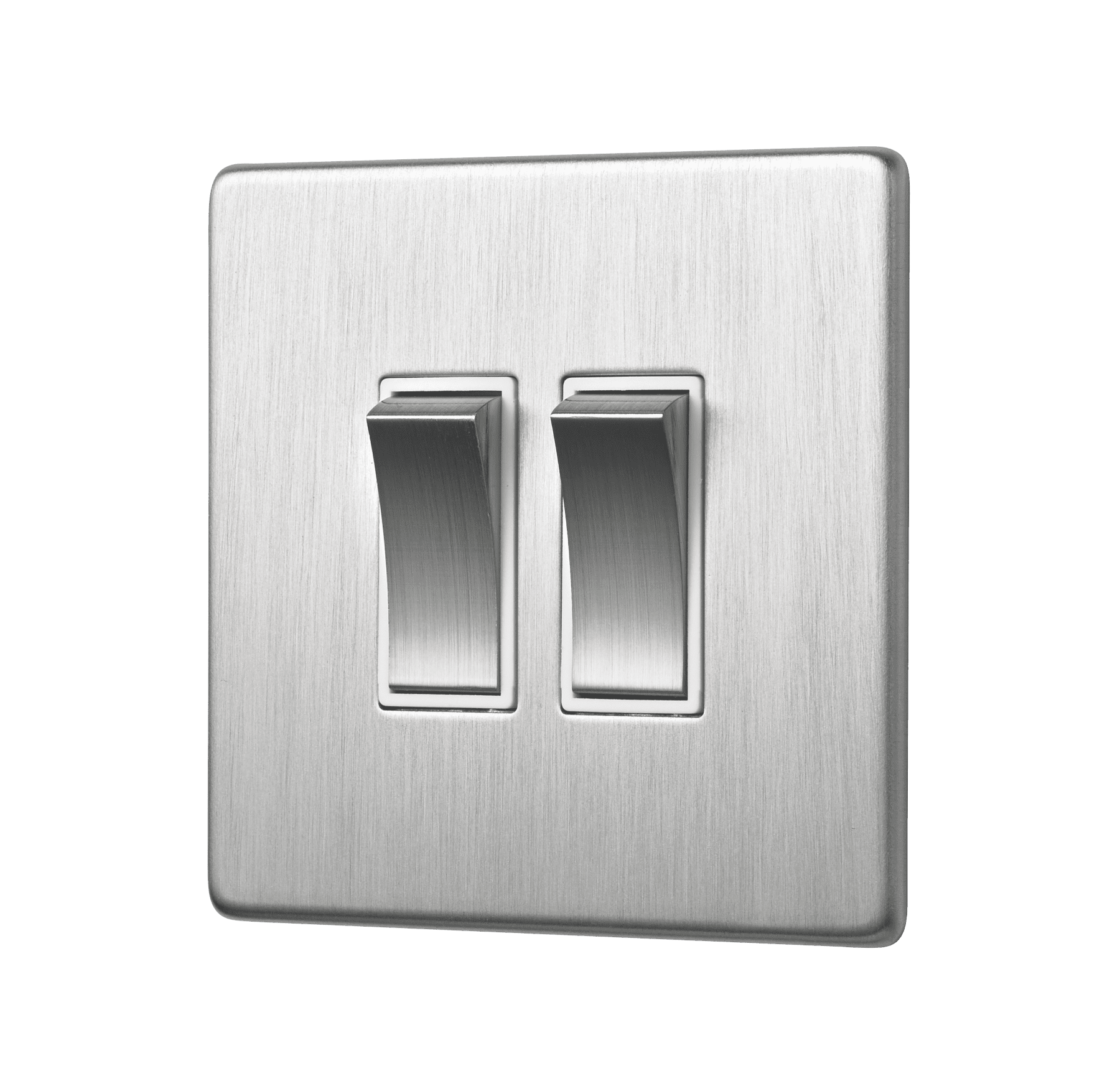 Satin Nickel Screwless Double Light Switch 2 Gang 2 Way Rocker Switch