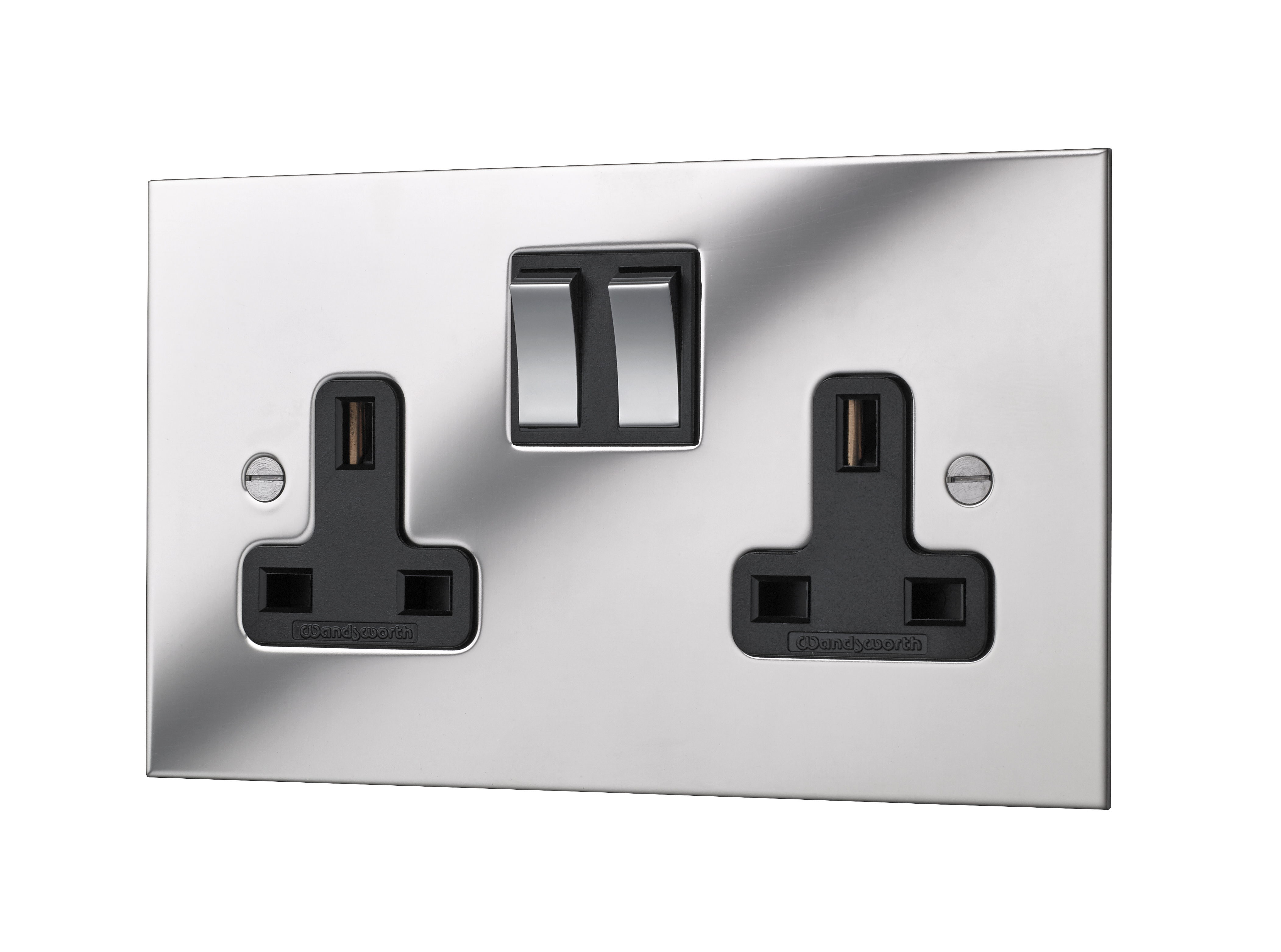 Square-edge classic twin switched socket in polished mirror finish