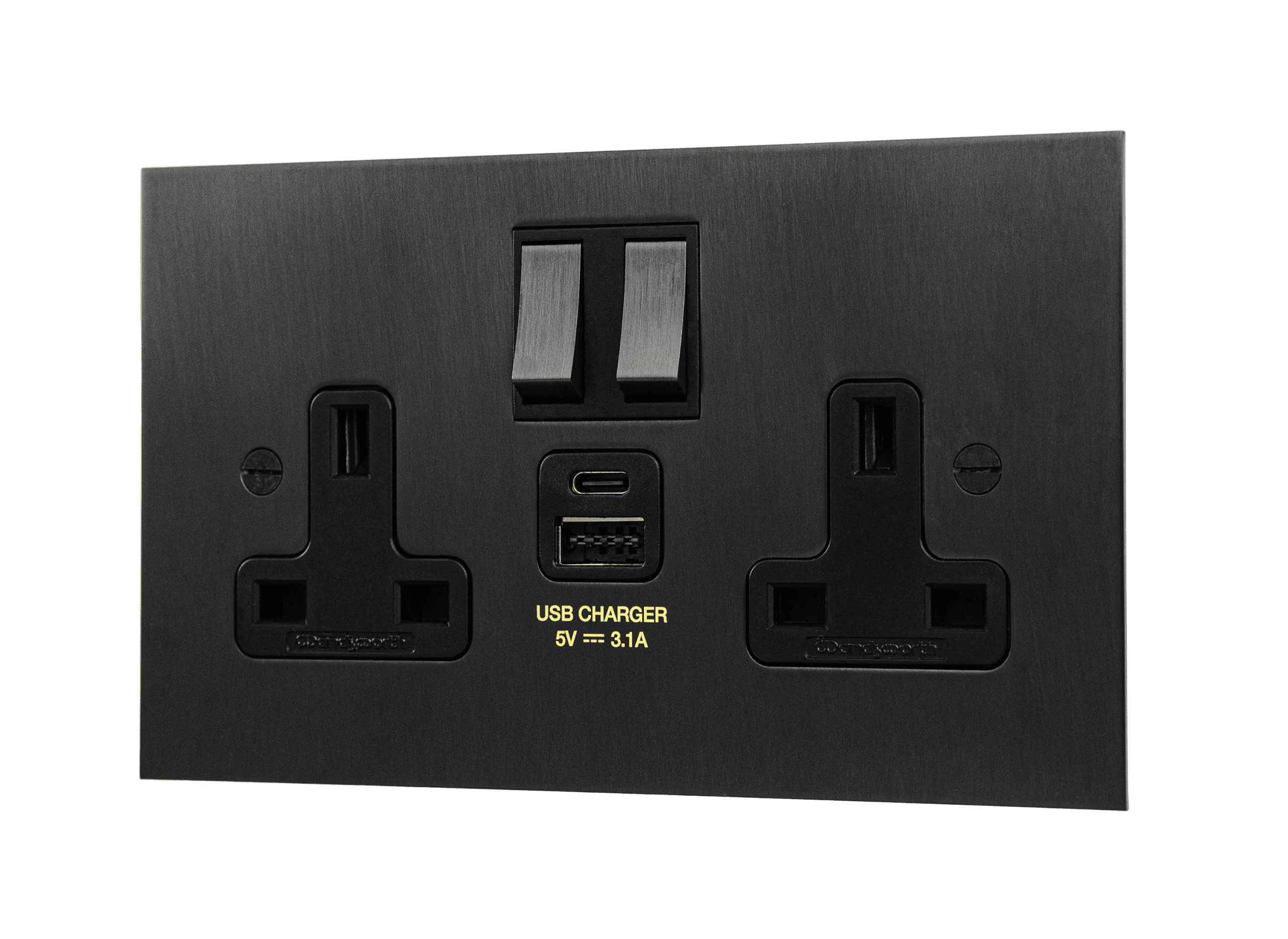 Dark Antique Bronze Double Socket With USB - Twin Switched 2 Gang 13 Amp