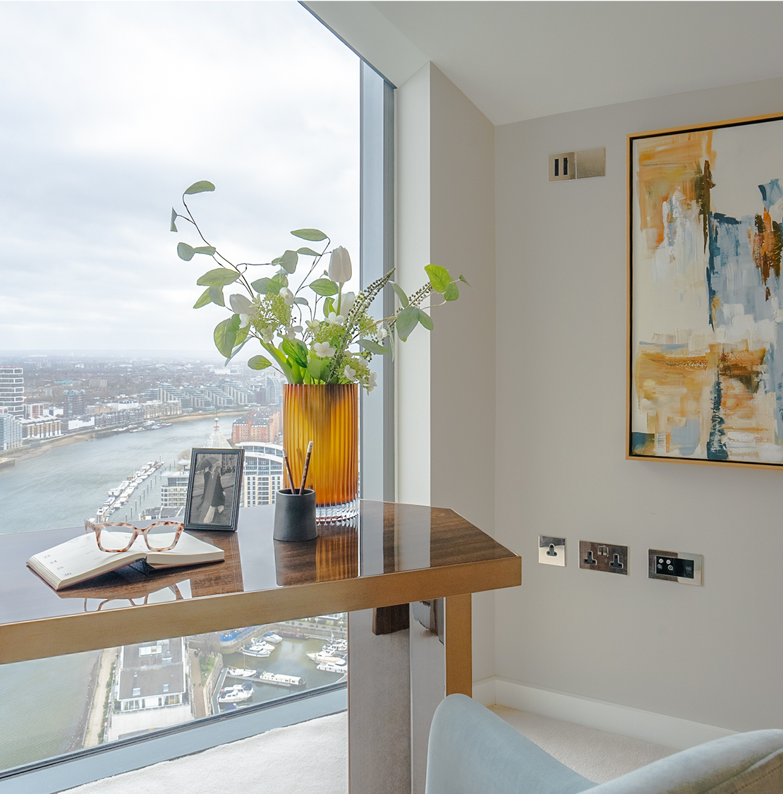 Home Office Study overlooking Thames in Chelsea Waterfront Penthouse Apartment